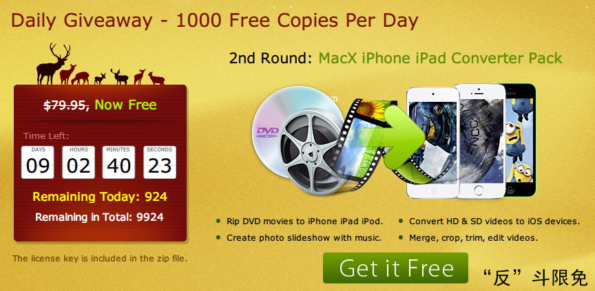 免费获取 MacX iPhone DVD Video Converter Pack[OS X]丨“反”斗限免