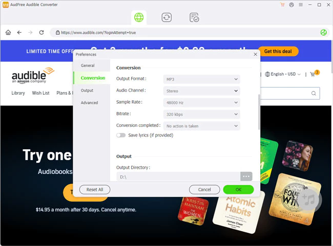AudFree Audible Converter - 有声书文件格式转换工具[Windows][$10.95→0]