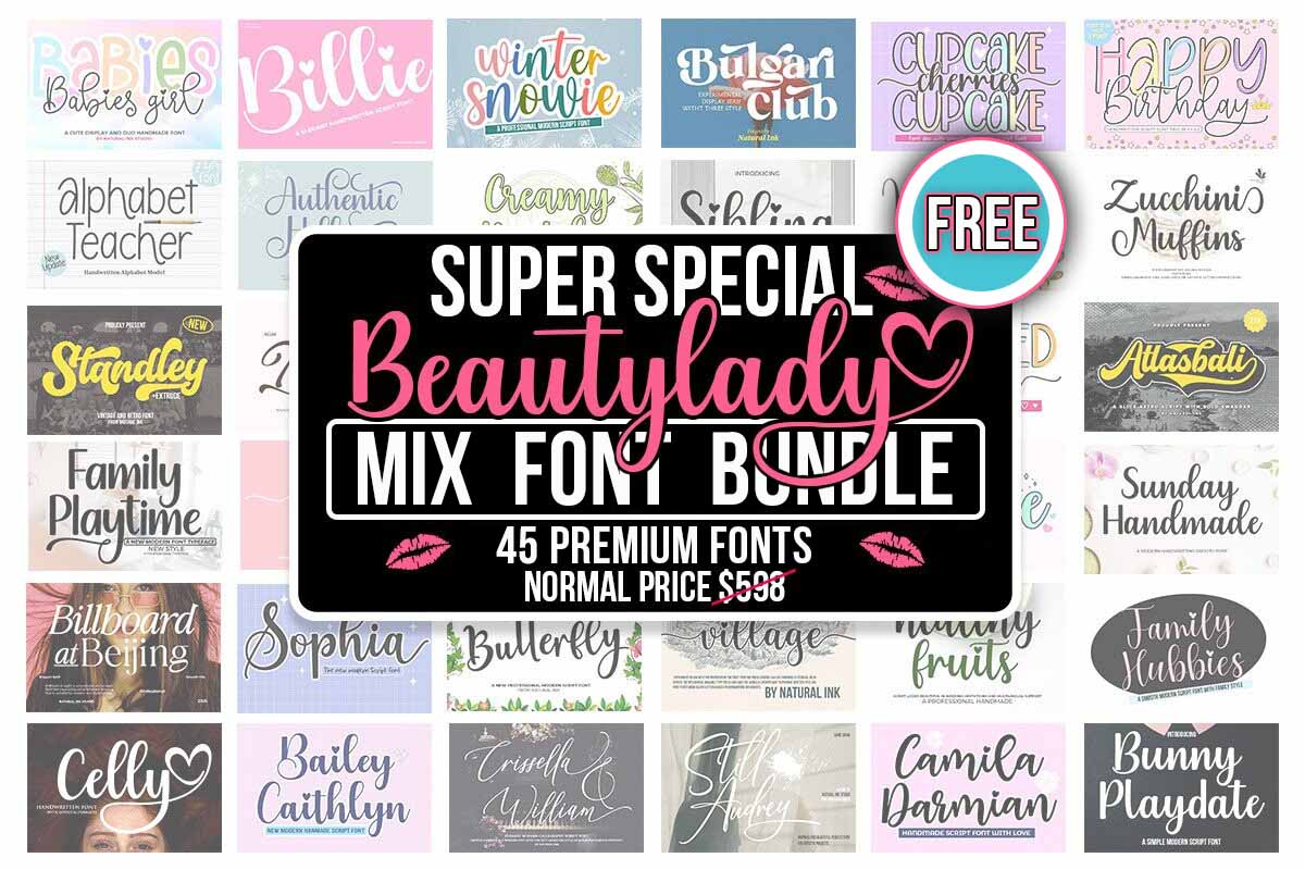 限时免费获取字体包 Beauty Lady Font Bundle[Windows、macOS][$598→0]
