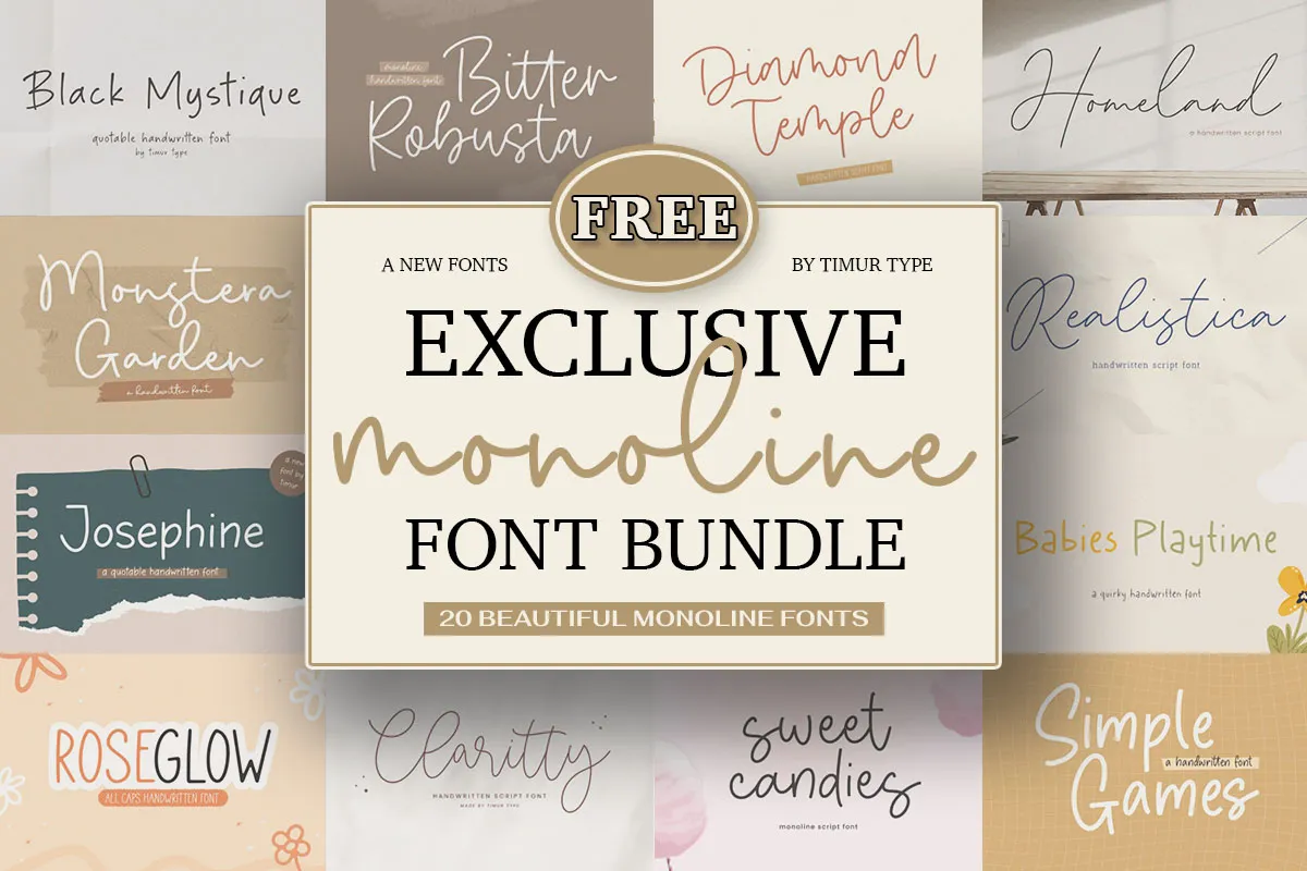 限时免费获取字体包 Exclusive Monoline Font Bundle[Windows、macOS][$344→0]-反斗限免