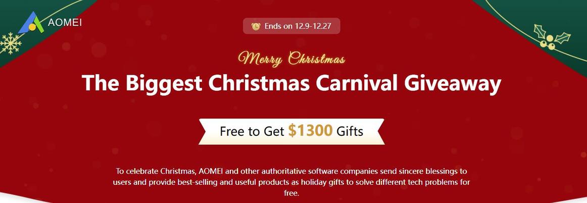 AOMEI 圣诞节软件赠送[Windows][$1300→0]