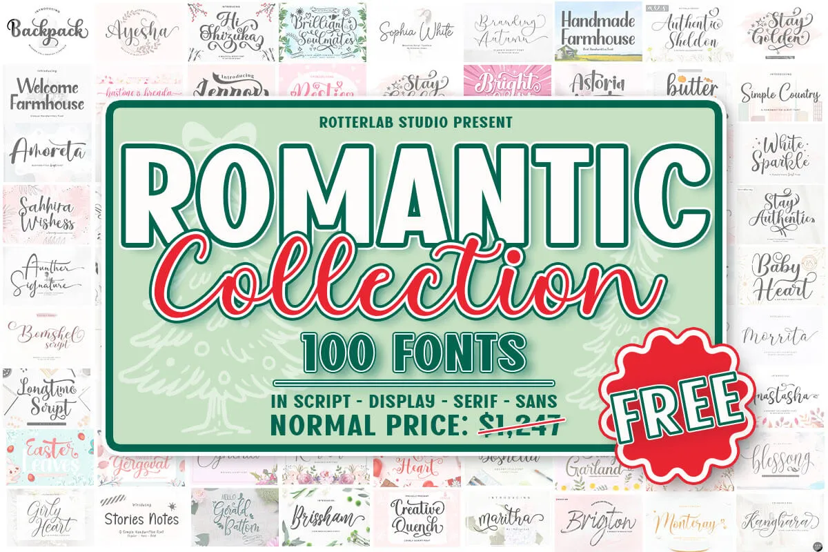 限时免费获取字体包 Romantic Collection Font Bundle[Windows、macOS][$1247→0]-反斗限免