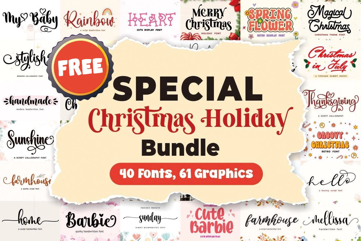 免费获取字体包 Ultimate Christmas Holiday Font & Graphics Bundle[Windows、macOS][$414→0]