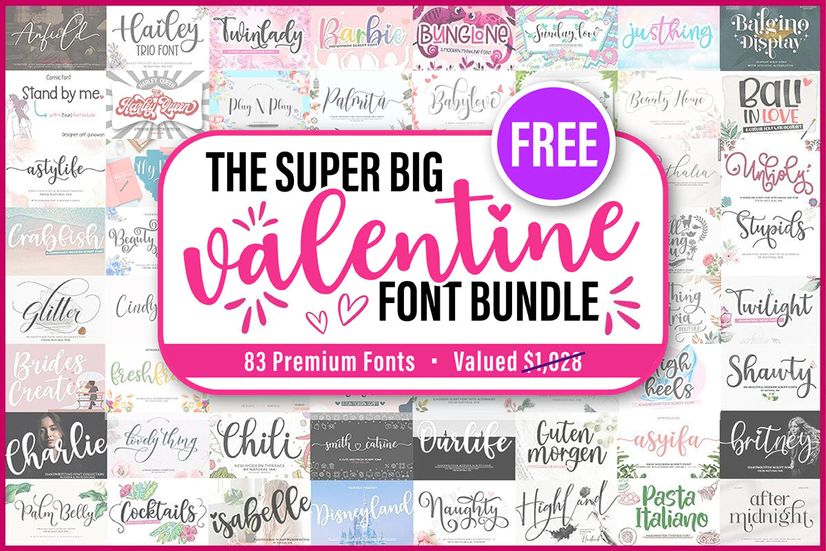 限时免费获取字体包 The Super Big Valentine Days Font Bundle[Windows、macOS][$1028→0]