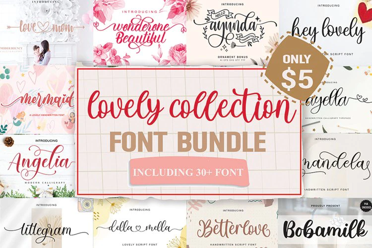 限时免费获取字体包 Lovely Collection Font Bundle[Windows、macOS][$10→0]