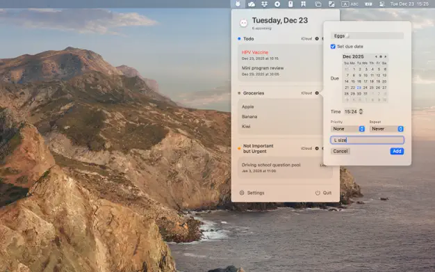 DuDuReminder - 在菜单栏查看待办事项内容[macOS][美区内购限免]