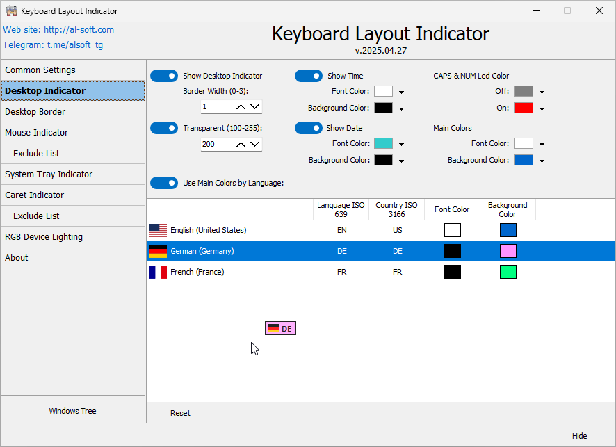 Keyboard Layout Indicator - 键盘灯颜色切换工具[6个月授权][Windows][$9.5→0]-反斗限免