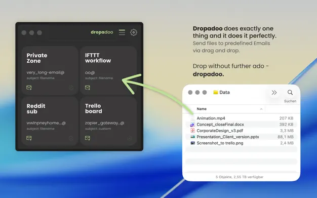 Dropadoo - 通过拖拽和释放将文件发送给预定义的电子邮件[macOS]