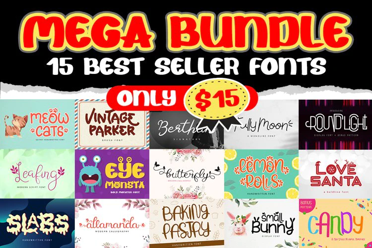 限时免费获取字体包 Mega Bundle - 15 Best Seller Fonts[Windows、macOS][$15→0]