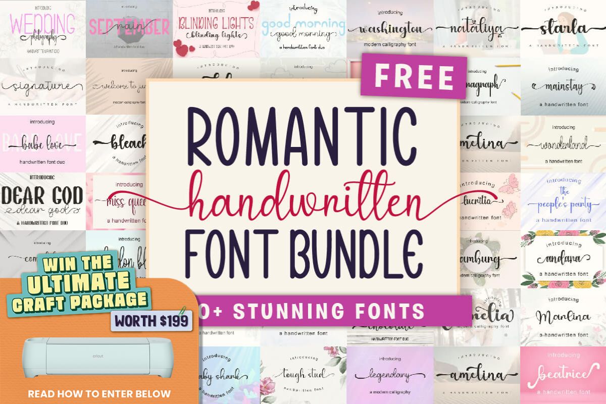 免费获取字体包 Romantic Handwritten Font Bundle[Windows、macOS][$900→0]
