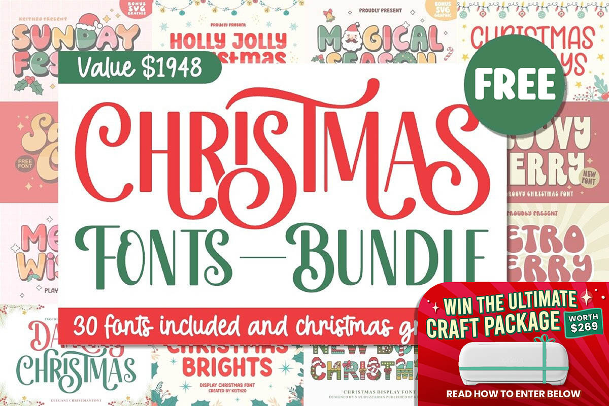 免费获取字体包 Christmas Font and Graphics Bundle[Windows、macOS][$1948→0]