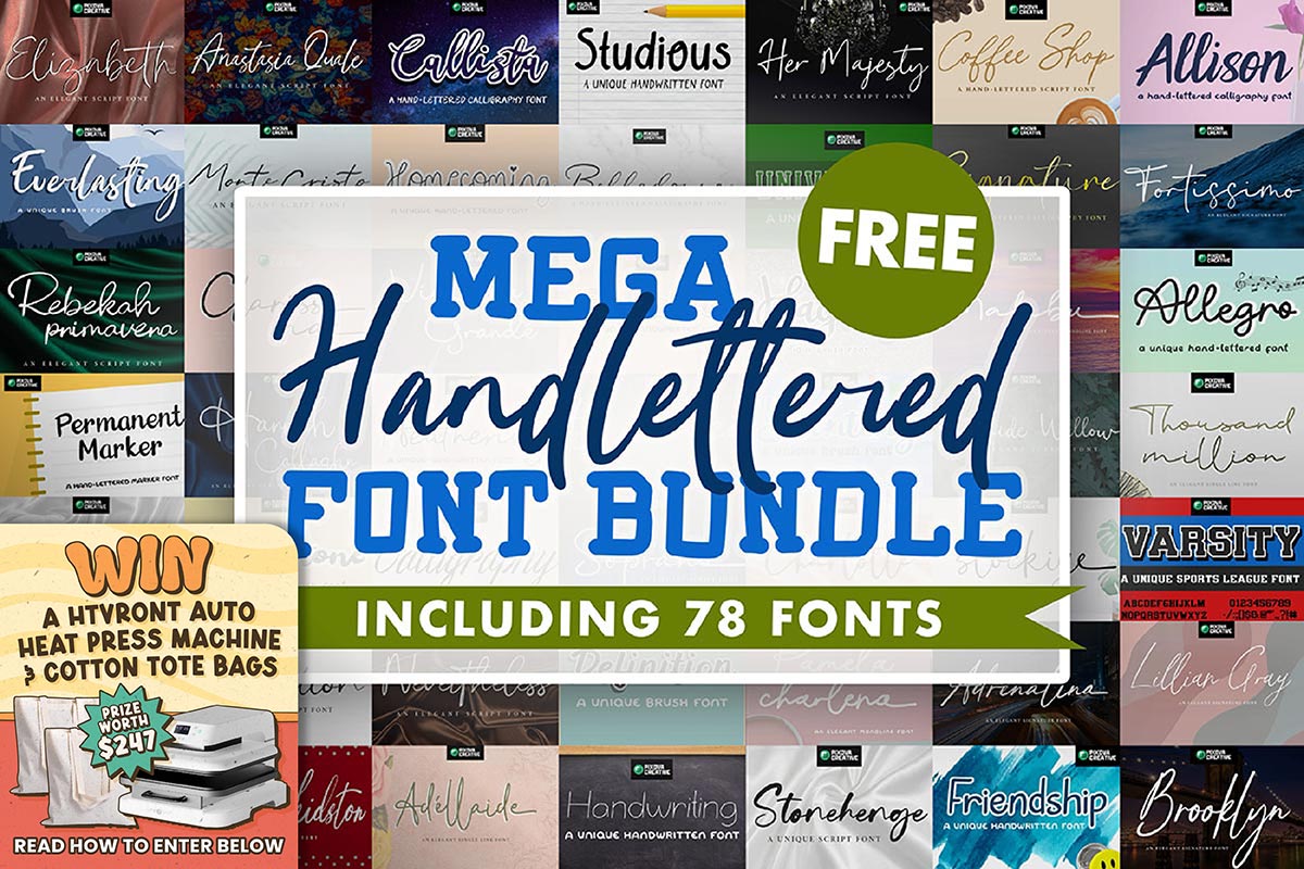 免费获取字体包 Mega Handlettered Font Bundle[Windows、macOS][$617→0]