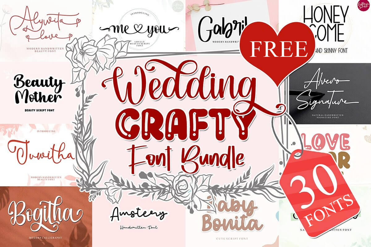 免费获取字体包 Wedding & Crafty Font Bundle[Windows、macOS][$394→0]