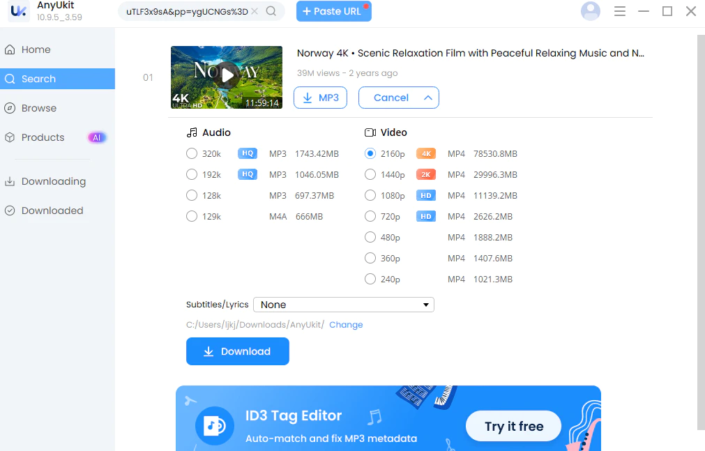 AnyUkit Video Downloader - 视频下载工具[Windows][$36.99→0]
