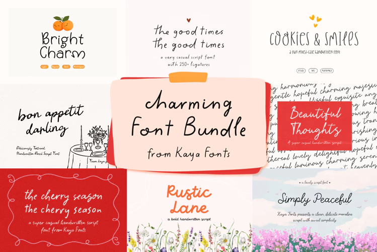 免费获取字体包 Handwriting Font Bundle Whimsical Fonts Charming Fonts[Windows、macOS][$29→0]