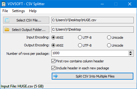 Vovsoft CSV Splitter - CSV 文件分割工具[Windows][$19→0]