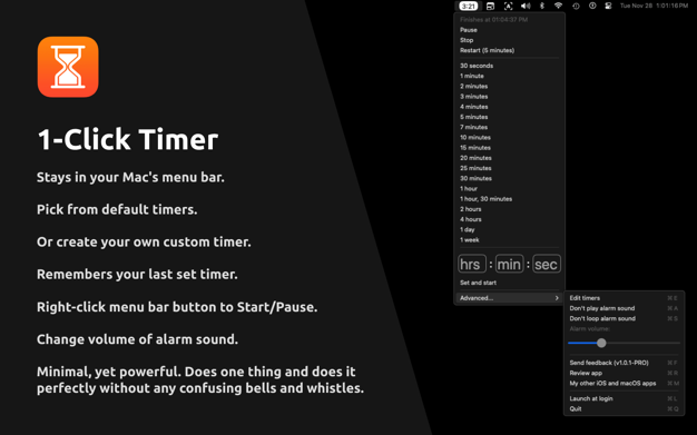 MenuTimer menu bar tiny timer - 菜单栏倒计时[macOS][内购限免]