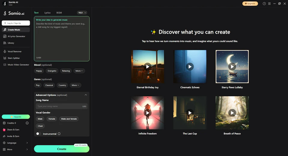 Somio AI Music Generator - AI 音乐生成工具[Windows][$8.99→0]