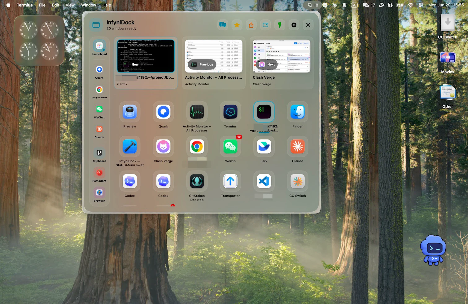 InfyniDock - 支持多窗口管理的 Dock 工具[macOS]