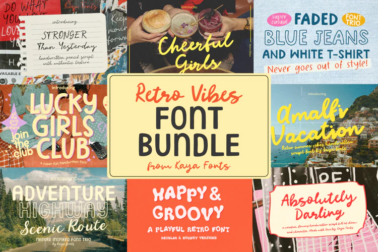 限时免费获取字体包 Retro Vibes Handwritten Font Bundle[Windows、macOS][$24→0]-反斗限免