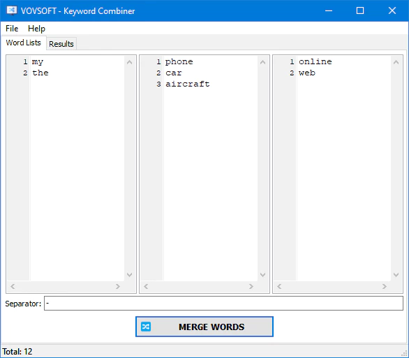 Vovsoft Keyword Combiner - 关键词组合创建工具[Windows][$19→0]