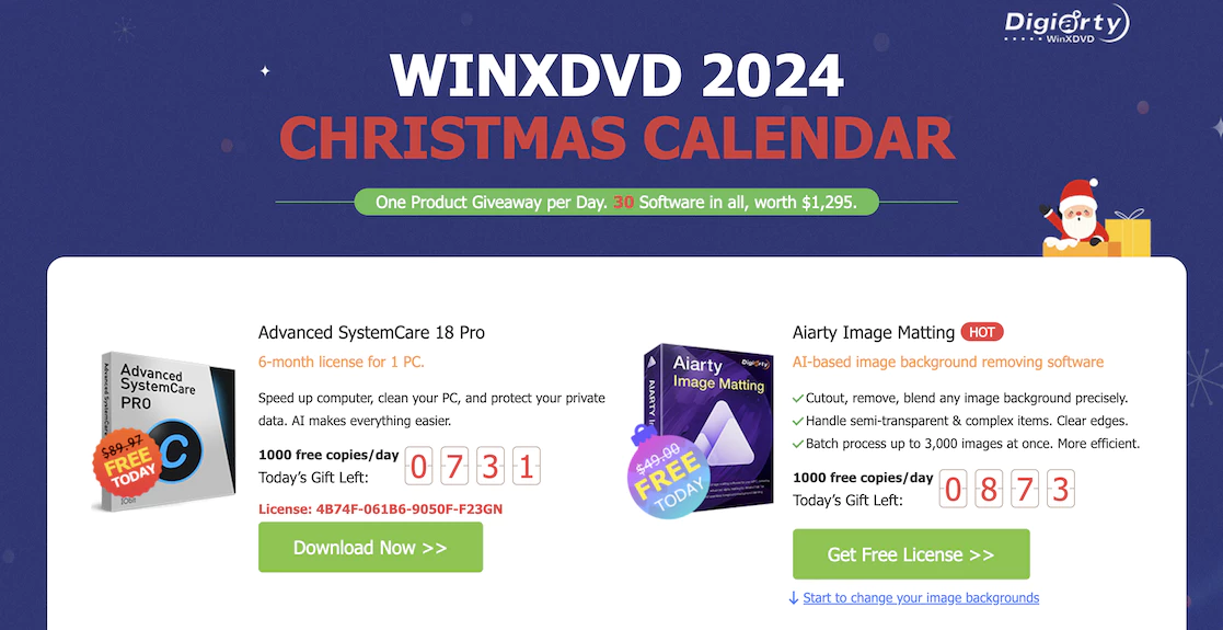 WINXDVD 2024 圣诞月软件赠送活动[Windows][$1295→0]